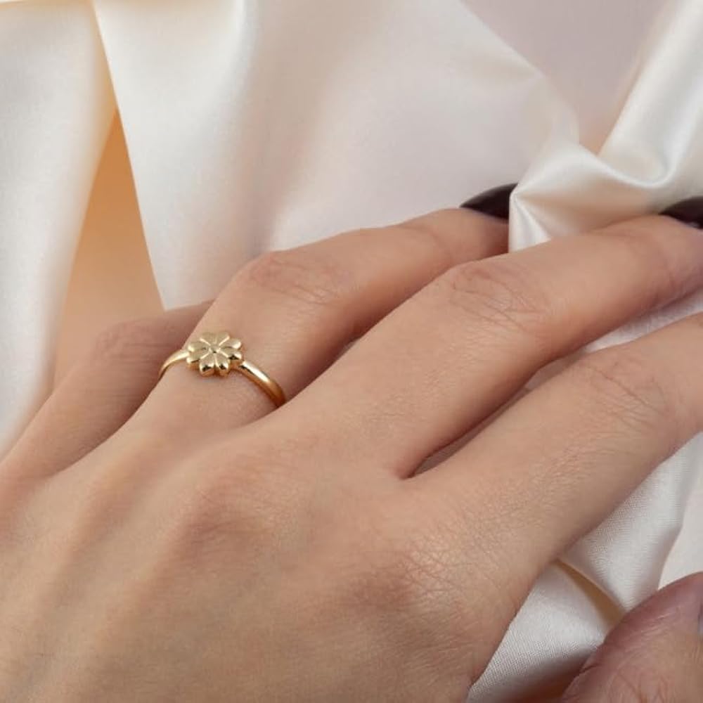 Amazon.com: Daisy Flower Fine Ring Real Solid 14K Yellow Gold